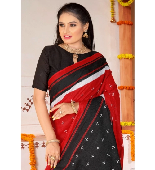 Women's Soft Pure Cotton Printed Saree With Unstitched Blouse 5.5Mtr (Red) Women's Soft Pure Cotton Printed Saree With Unstitched Blouse 5.5Mtr (Red)