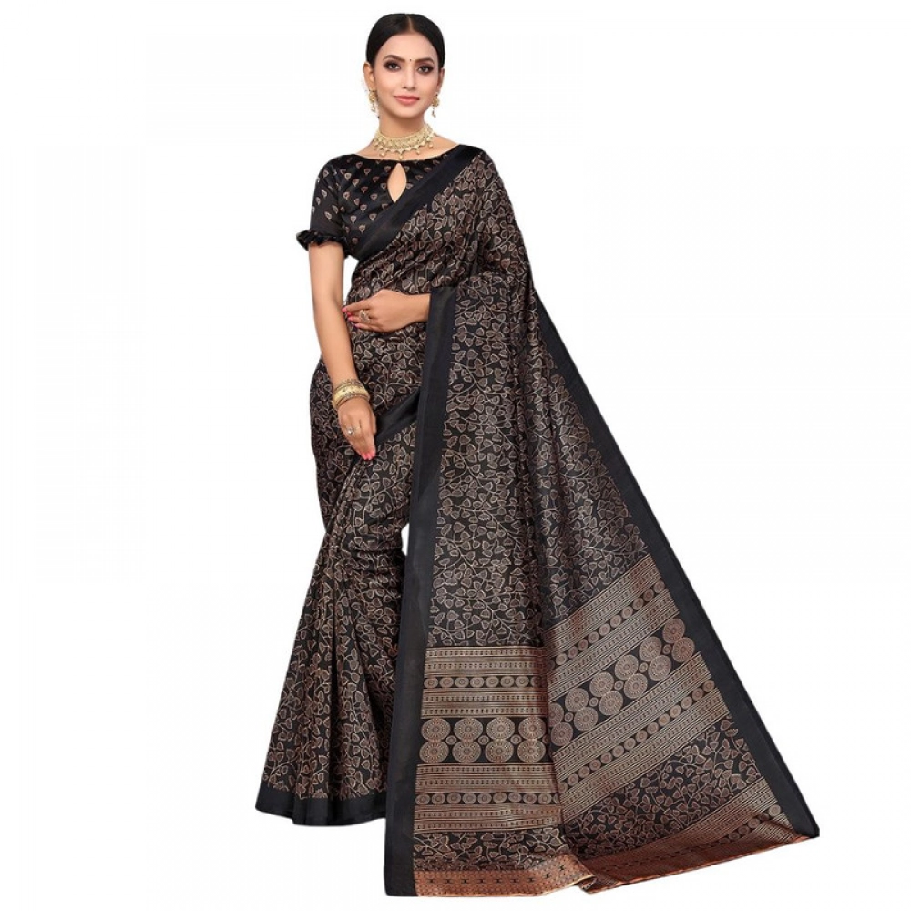 Women's Litchi silk Printed Saree With Unstitched Blouse 5-6 Mtrs (Black) Women's Litchi silk Printed Saree With Unstitched Blouse 5-6 Mtrs (Black)