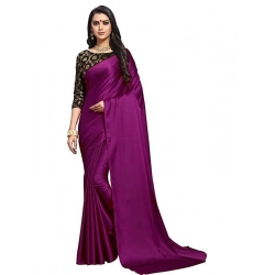 Women's Satin Solid Saree With Unstitched Blouse 5.5Mtr (Wine)