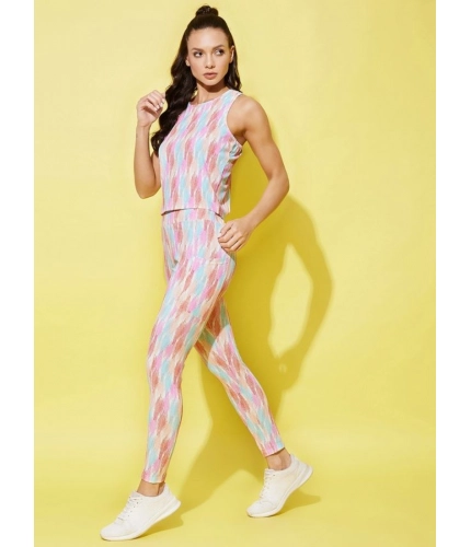 Women's Polyester Lycra Printed Sleeveless Active Wear (Multicolor)