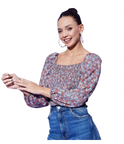 Women's Polyester Floral Long Sleeves Top (Multicolor)
