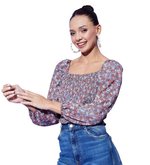 Women's Polyester Floral Long Sleeves Top (Multicolor)