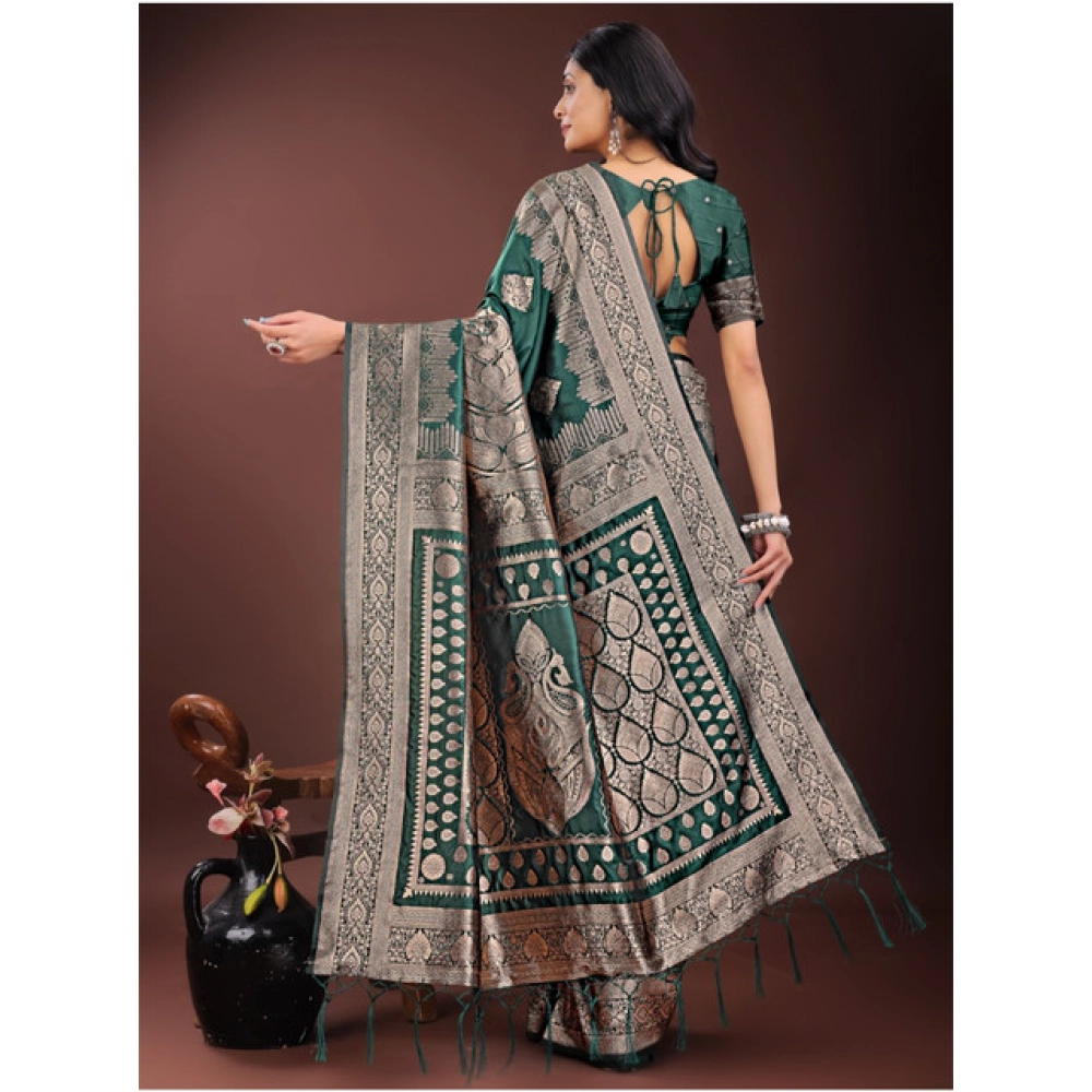 Women's Silk Printed Saree With Unstitched Blouse 5.5Mtr (Green) Women's Silk Printed Saree With Unstitched Blouse 5.5Mtr (Green)