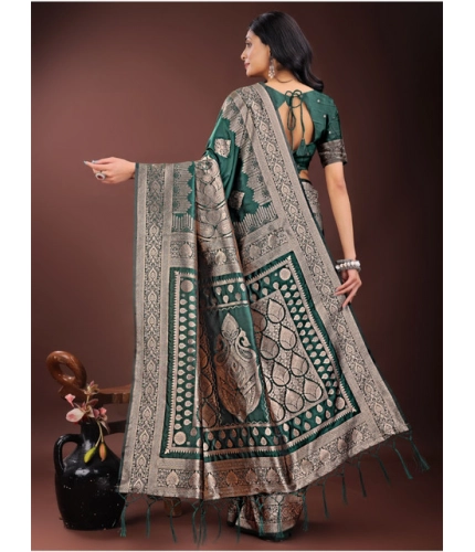 Women's Silk Printed Saree With Unstitched Blouse 5.5Mtr (Green)