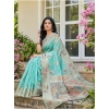 Women's Linen Cotton Printed Saree With Unstitched Blouse 5.5Mtr (Sky Blue) Women's Linen Cotton Printed Saree With Unstitched Blouse 5.5Mtr (Sky Blue)