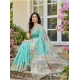 Women's Linen Cotton Printed Saree With Unstitched Blouse 5.5Mtr (Sky Blue)