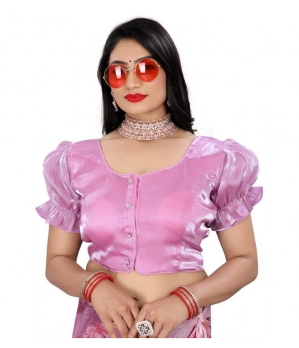 Women's Jimmy Solid Designer Neck Elastic Sleeve Readymade Blouse (Light Pink 38 , Alterable up to 42)-PID65830