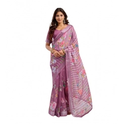 Women's Linen Cotton Printed Ready To Wear Saree With Unstitched Blouse 5.5 Mtr (Light_Mauve)