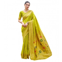 Women's Silk Blend Zari Woven Saree With Unstitched Blouse 5.5Mtr (Lime Green)