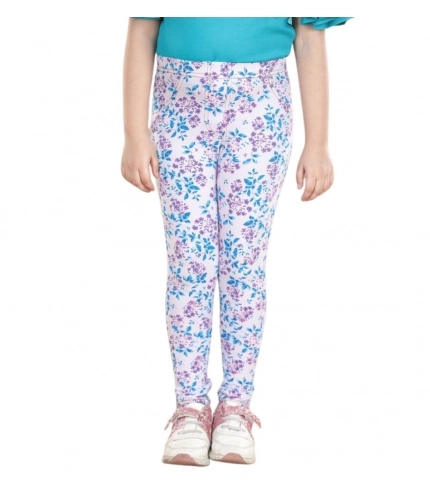 Girl's Cotton Lycra Floral Elasticated Jeggings (White-Turquoise Blue) Girl's Cotton Lycra Floral Elasticated Jeggings (White-Turquoise Blue)