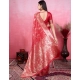 Women's Banarasi Silk Printed Saree With Unstitched Blouse 5.5Mtr (Red)