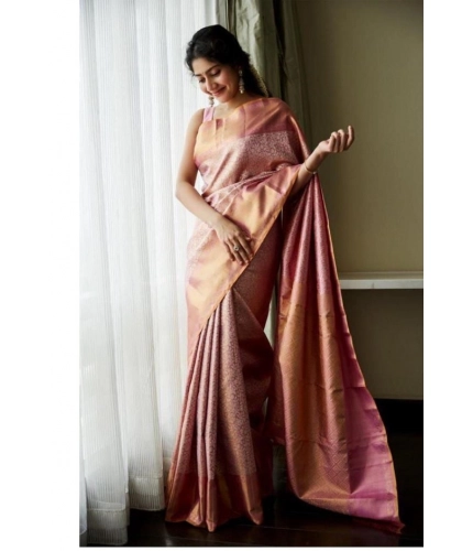 Women's Litchi silk Printed Saree With Unstitched Blouse (Light Pink) Women's Litchi silk Printed Saree With Unstitched Blouse (Light Pink)