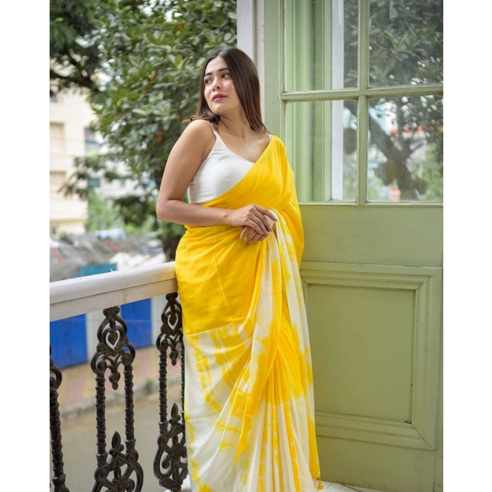 Women's Linen Printed Saree With Unstitched Blouse 5.5Mtr (Yellow) Women's Linen Printed Saree With Unstitched Blouse 5.5Mtr (Yellow)
