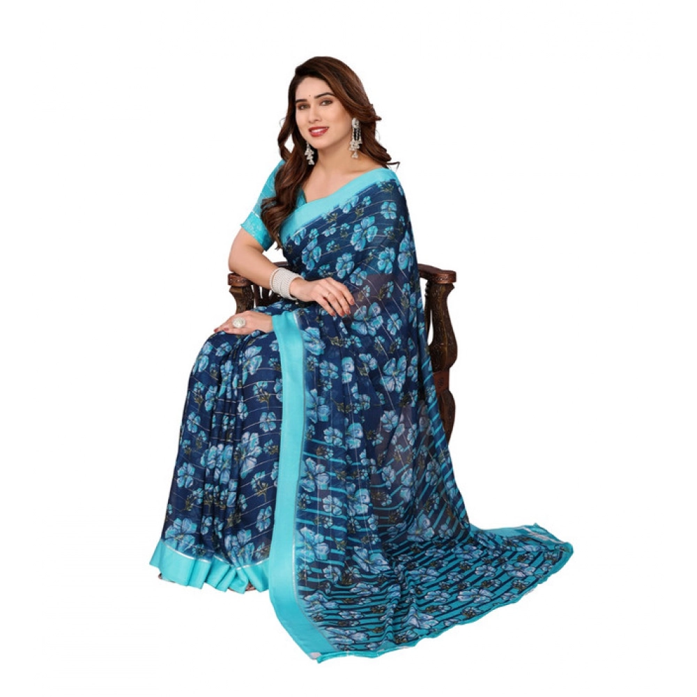 Women's Georgette Printed Saree With Unstitched Blouse 5.5Mtr (Sky Blue) Women's Georgette Printed Saree With Unstitched Blouse 5.5Mtr (Sky Blue)
