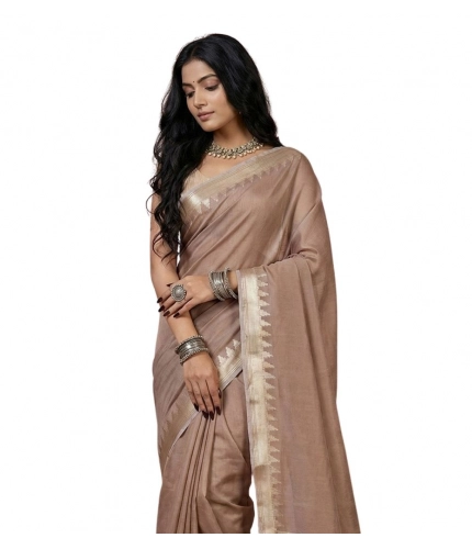 Women's Cotton Printed Saree With Unstitched Blouse 5.5Mtr (Beige)