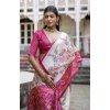 Women's Faux_Tussar Floral Jal With Patola Print Saree With Unstitched Blouse 5.5Mtr (Pink)