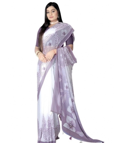 Women's Georgette Floral Printed Saree With Unstitched Blouse 5.5Mtr (Lavender) Women's Georgette Floral Printed Saree With Unstitched Blouse 5.5Mtr (Lavender)