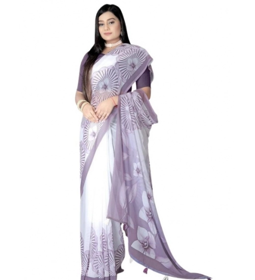 Women's Georgette Floral Printed Saree With Unstitched Blouse 5.5Mtr (Lavender) Women's Georgette Floral Printed Saree With Unstitched Blouse 5.5Mtr (Lavender)