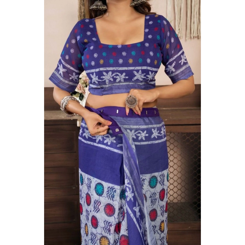 Women's Faux Linen Geometric Print Ready to wear Saree With Unstitched Blouse 5.5Mtr (Blue) Women's Faux Linen Geometric Print Ready to wear Saree With Unstitched Blouse 5.5Mtr (Blue)