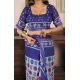 Women's Faux Linen Geometric Print Ready to wear Saree With Unstitched Blouse 5.5Mtr (Blue)