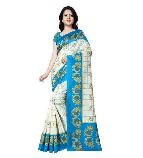 Women's Georgette Printed Saree With Unstitched Blouse 5.5Mtr (Blue)