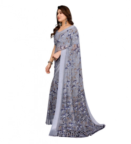 Women's Georgette Printed Saree With Unstitched Blouse 5.5Mtr (Grey)