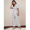 Women's Polyester Shimmer Self Design Short Sleeve Jumpsuit (Silver)