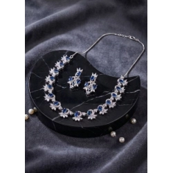 Women's Brass Silver Plated Necklace set (Blue)