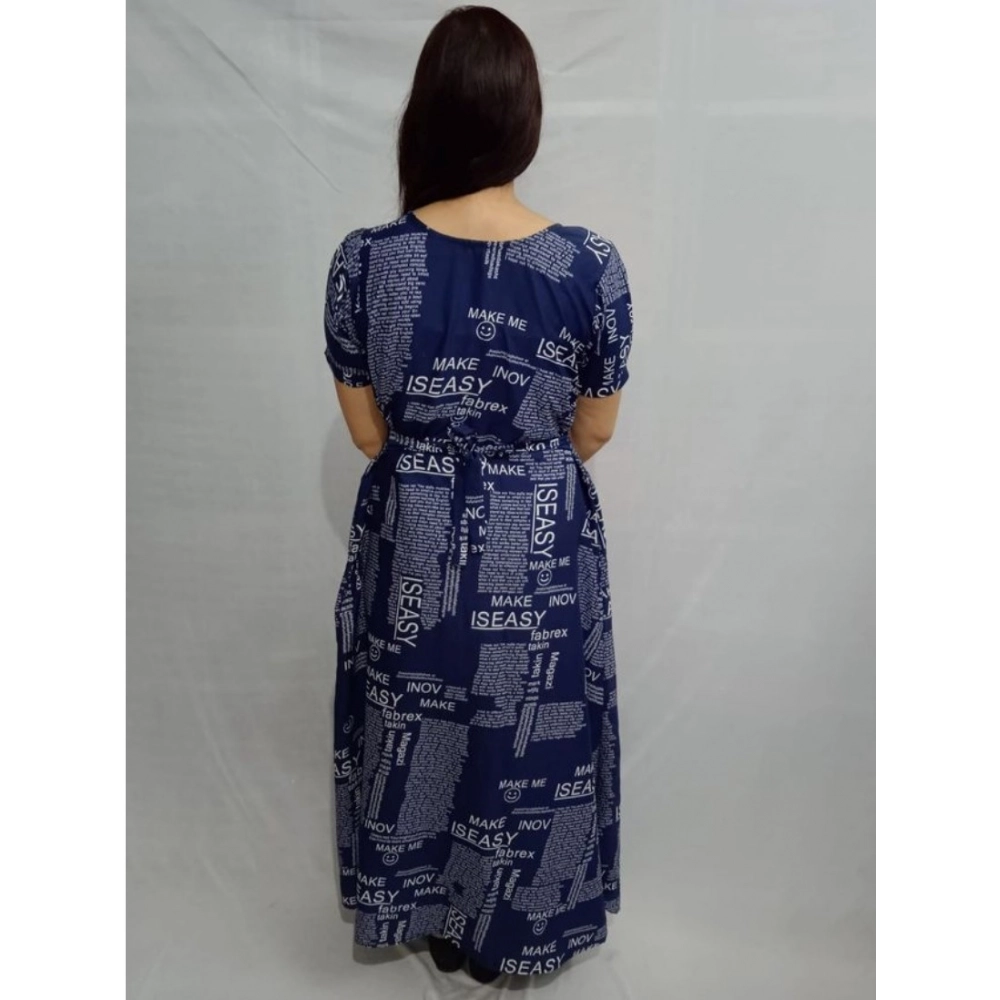 Women's Casual Crepe Half Sleeves Dress (Blue)