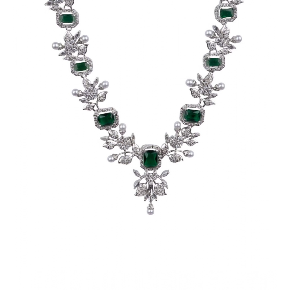 Women's Brass Silver Plated Necklace set (Green)