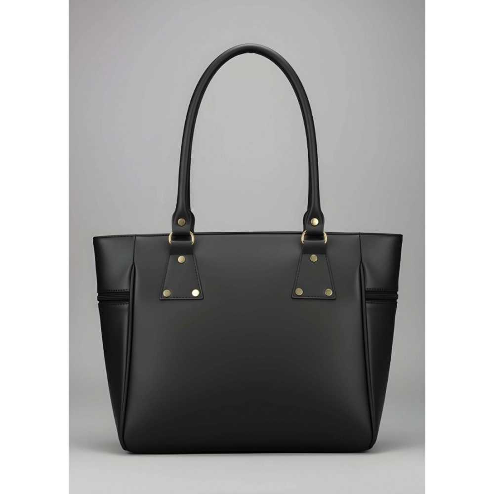 Women's PU Leather Solid Shoulder Zipper Handbag (Black)