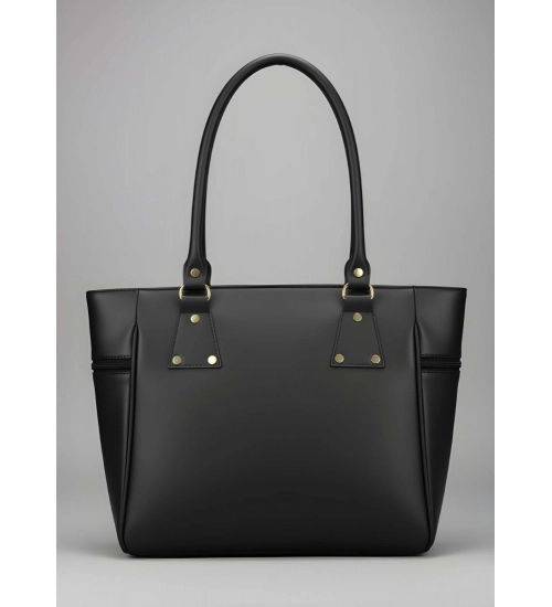 Women's PU Leather Solid Shoulder Zipper Handbag (Black)