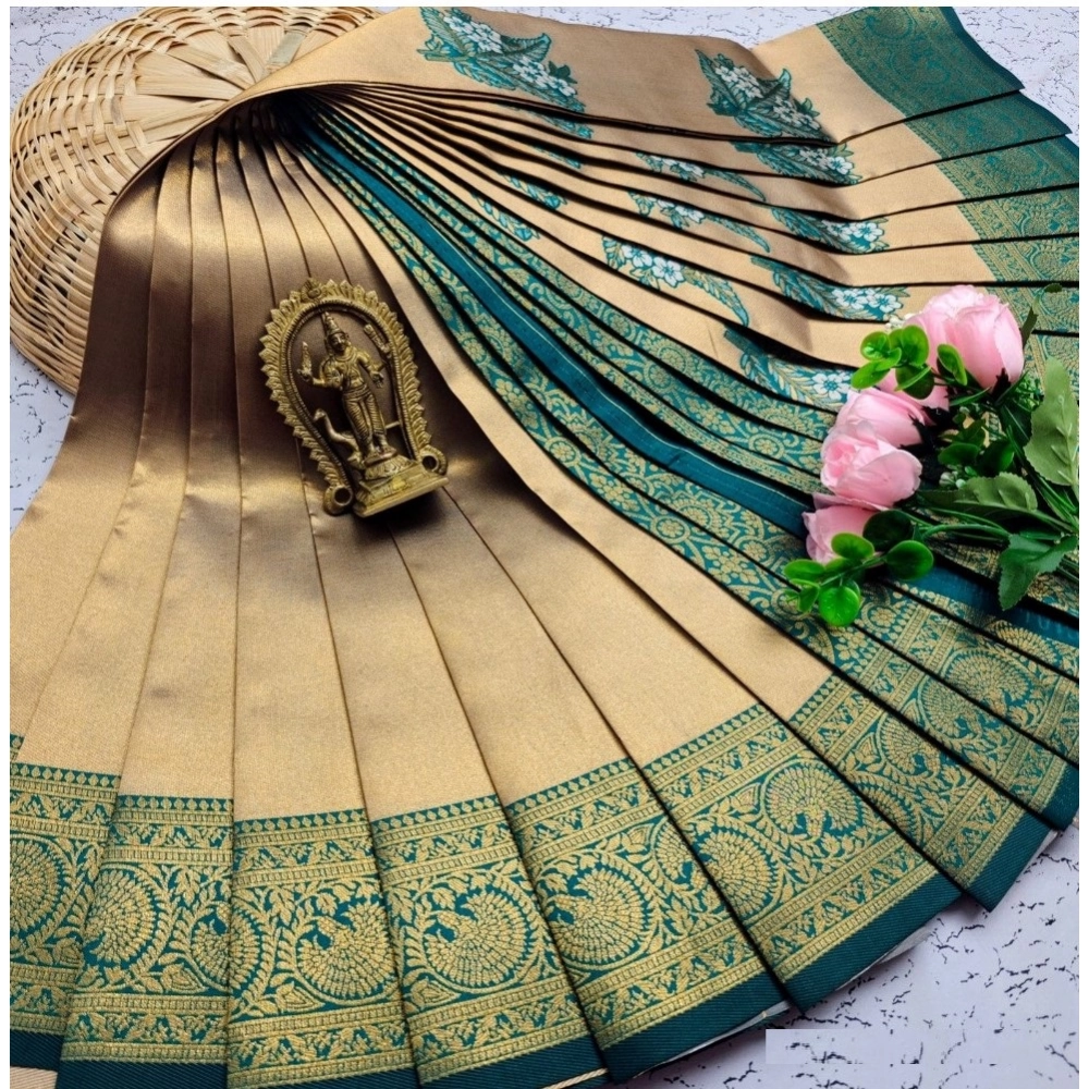 Women's Soft Silk Printed Saree With Unstitched Blouse 5.5Mtr (Gold) Women's Soft Silk Printed Saree With Unstitched Blouse 5.5Mtr (Gold)