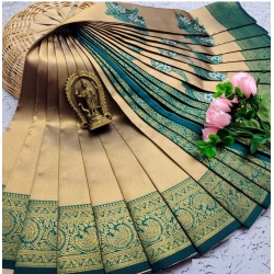 Women's Soft Silk Printed Saree With Unstitched Blouse 5.5Mtr (Gold)