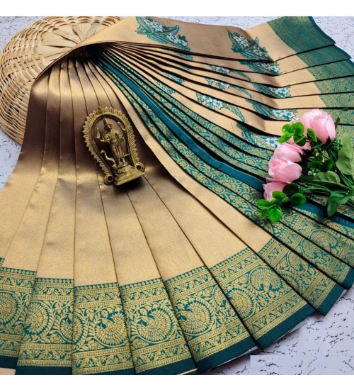 Women's Soft Silk Printed Saree With Unstitched Blouse 5.5Mtr (Gold)