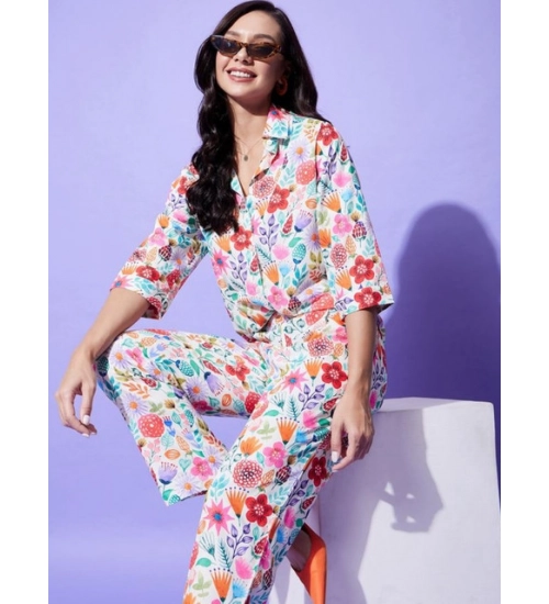 Women's Polyester Floral 3-4th Sleeve Co-Ord Set (Multicolor) Women's Polyester Floral 3-4th Sleeve Co-Ord Set (Multicolor)