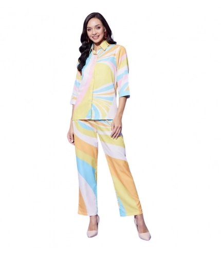 Women's Polyester Colour Blocking 3-4th Sleeve Co-Ord Set (Multicolor)