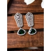 Women's Brass Silver Plated Drop Earrings (Green)