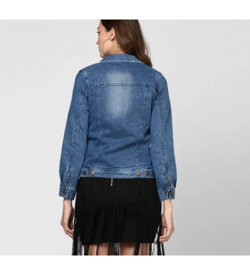 Women's Denim Washed Long Sleeves Jacket (Blue) Women's Denim Washed Long Sleeves Jacket (Blue)