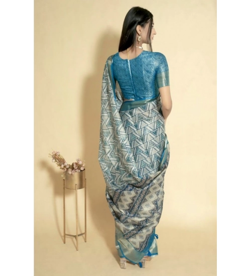 Women's Polyester Printed Saree With Unstitched Blouse 5.5 Mtr (Turquoise)