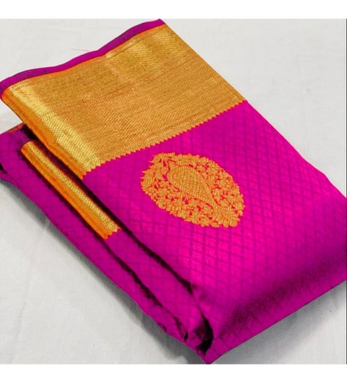 Women's Soft Lichi Silk Printed Saree With Unstitched Blouse 5.5Mtr (Pink)