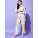Women's Polyester Colour Blocking 3-4th Sleeve Co-Ord Set (Multicolor)