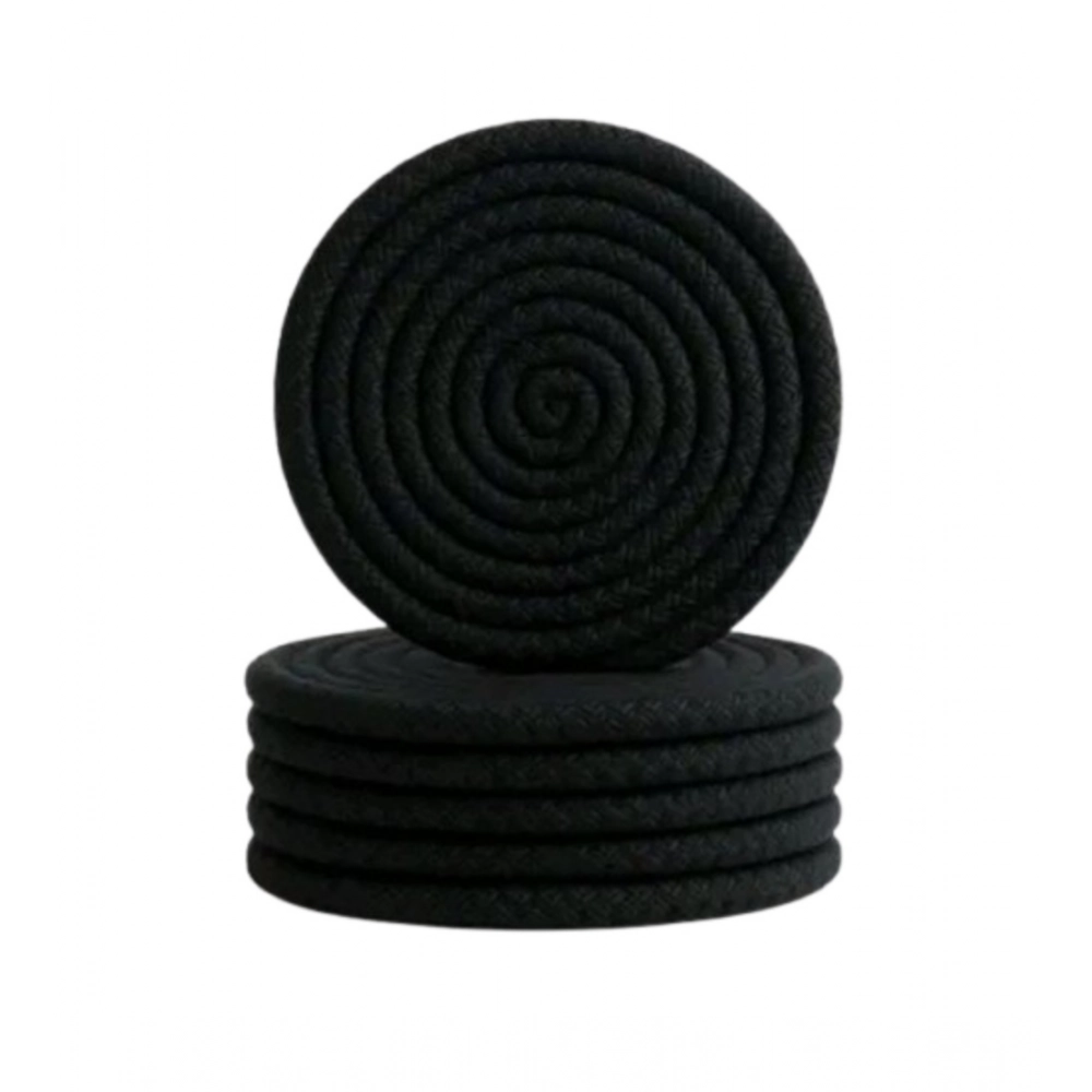 Cotton 6 Pcs Set Tea Coaster 6 Pcs Set (Black)