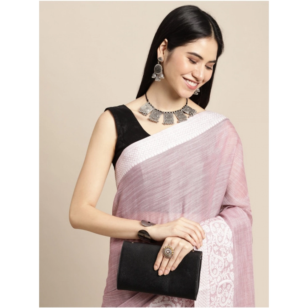 Women's Linen Printed Saree With Unstitched Blouse 5.5Mtr (Purple) Women's Linen Printed Saree With Unstitched Blouse 5.5Mtr (Purple)