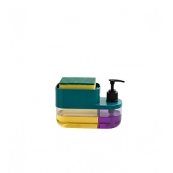 Plastic 3-in-1 Liquid Soap Dispenser with Sponge Soap Holder (Multicolor)