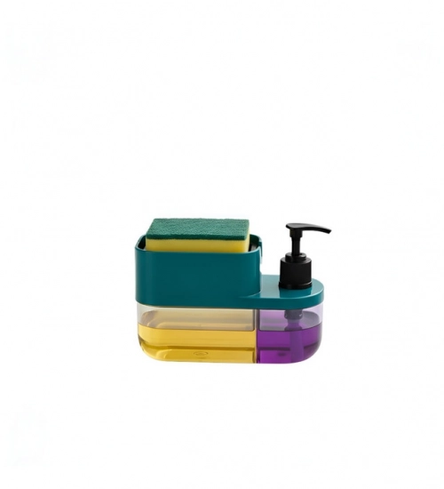 Plastic 3-in-1 Liquid Soap Dispenser with Sponge Soap Holder (Multicolor)