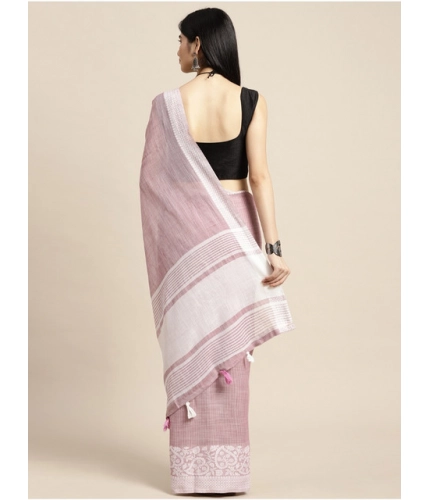 Women's Linen Printed Saree With Unstitched Blouse 5.5Mtr (Purple)
