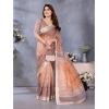 Women's Linen Cotton Printed Saree With Unstitched Blouse 5.5Mtr (Brown) Women's Linen Cotton Printed Saree With Unstitched Blouse 5.5Mtr (Brown)