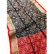 Women's Raw Silk Ikkat Saree With Unstitched Blouse 5.5Mtr (Black)