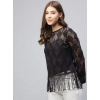Women's Lace Self Design Short Sleeve Top (Black)